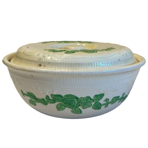 Homer Laughlin Oven Serve 1 Qt Casserole Dish Green Floral Vintage Cottagecore - Picture 10 of 14